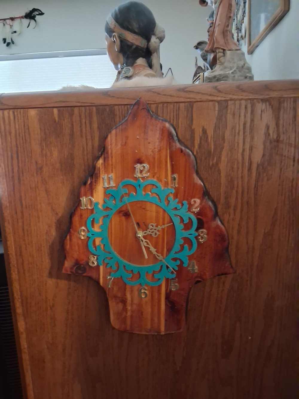 Handcrafted Wooden Wall Clock with Teal Accent